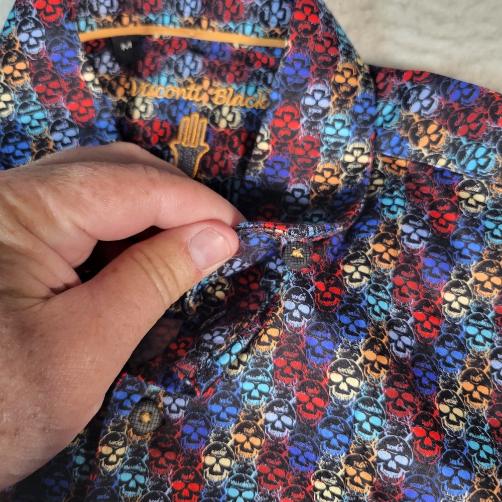 Visconti Black Button Down Shirt Mens Size M Multi Color Skull Print Long Sleeve - Picture 3 of 13